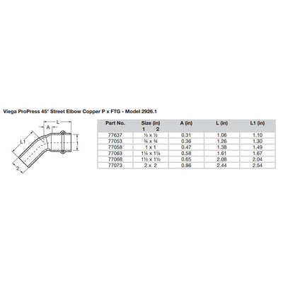 Viega ProPress 1/2" - 45 Copper Elbow - Street/Press Connection [77637]